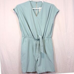 Live On The Edge Romper Front Tie Elastic Waist Light Teal Blue XL‎